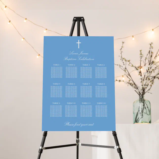 Stylish Blue 12 Table Baptism Seating Chart Foam Board