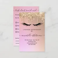 Glitter Gold  Eyelash Extension Client Record Busi Business Card