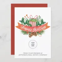 Christmas Gift Pine Wreath Company Logo Business  Holiday Card