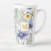 Monogrammed Floral Botanical Wildflowers Pretty Latte Mug