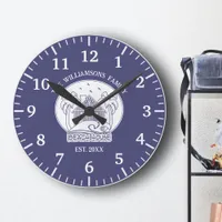 Nautical Blue Beach House White Family Name Summer Round Clock