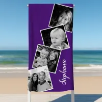 Personalized 4 Photo Collage Film Strip Purple Beach Towel