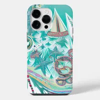 Sailboats and Sea Creatures Abstract Beachy Art iPhone 14 Pro Max Case