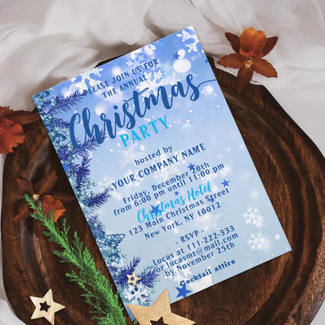 Blue Winter Wonderland Corporate Christmas Party Invitation