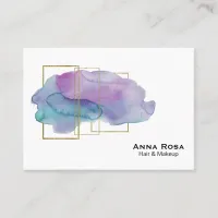 *~* Geometric Gold Girly Purple Magenta Watercolor Business Card