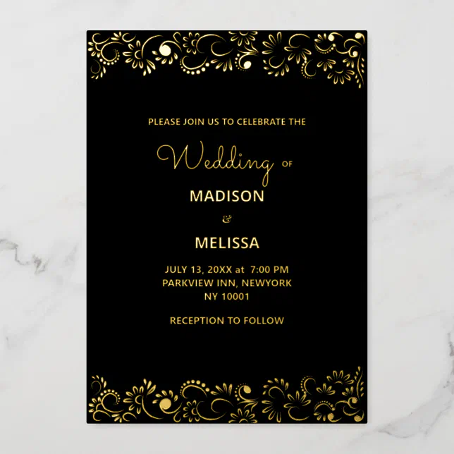Elegant simple beautiful floral wedding foil invitation