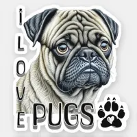 I Love Pugs | Cute Dog Owners Sticker