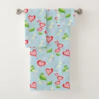 Fun Colorful Hearts and Flowers Bath Towel Set