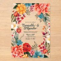 Transparent Mexican Fiesta Floral Wedding Acrylic Invitations