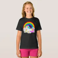 White Unicorn on Cloud Rainbow Girls' Dark T-Shirt