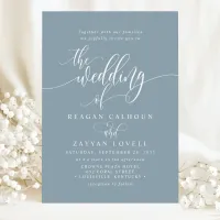 Dusty Blue Simple Modern Script Wedding Invitation