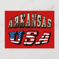 Arkansas Picture and USA Flag Text Postcard