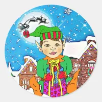 Christmas Village and Elf Holiday Classic Round Sticker