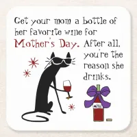 Wine for Mother's Day Square Paper Coaster
