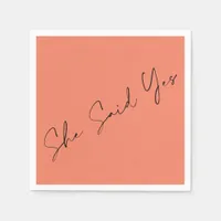 She Said Yes, Elegant Typography Colored Backgroun Napkins