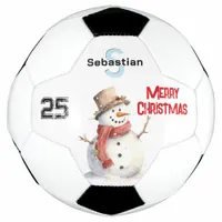 Festive Snowman Monogrammed Merry Christmas Soccer Ball