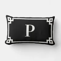 Black and White Greek Key Border Monogram Lumbar Pillow
