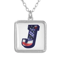 American Flag Letter J" Silver Plated Necklace