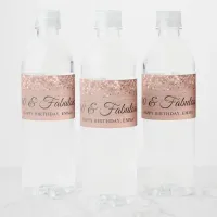 Glittery Rose Gold Foil 40 & Fabulous Water Bottle Label