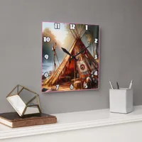 Tranquil native Indian teepee by a serene river Square Wall Clock