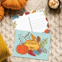 Fall-Themed Leaves Berries Pumpkin Thanksgiving  Postcard