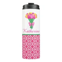 Preppy Pink & Yellow Tulip Bouquet with bow Thermal Tumbler