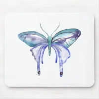 watercolor aqua blue purple butterfly mouse pad