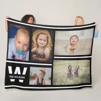 Black and White Multiple Photos Custom Monogram Fleece Blanket