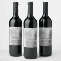 Glittery Silver Foil Merry Christmas Wine Label