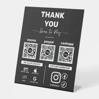 Modern Black Scan to pay 3 QR Codes Thank you Pedestal Sign