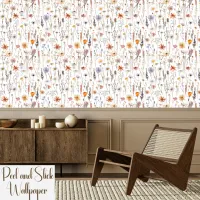 Cute Coloful Wildflowers Meadow Peel & Stick  Wallpaper