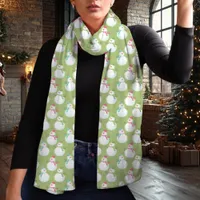 Festive Green Snowman Pattern Winter Holiday Scarf