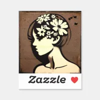 Pretty Girl with Flowers in her Hair Simple Art Sticker