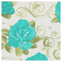 Pretty Floral Shabby Chic Teal Blue Roses Pattern Fabric