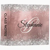 Silver Glitter Rose Gold Foil Fancy Monogram 3 Ring Binder