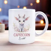 Cute Watercolor Illustration Capricorn Zodiac Name Coffee Mug