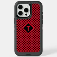 Trendy Custom Initial Red and Black Checkerboard iPhone 15 Pro Max Case