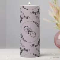 Simple Black Hearts, Floral, Infinity on Mauve | Pillar Candle