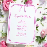 Hand Drawn Bow Coquette Pink Signature Drinks Menu