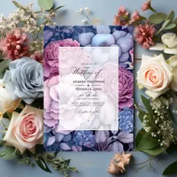 Dusty Rose, Dusty Blue, and Silver Floral Wedding Invitation