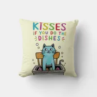 Kisses if you do the dishes cute cat washing up throw pillow