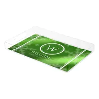 Festive Green Foil Snowflakes Monogram Name Acrylic Tray