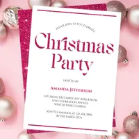 Modern Minimalist Pink Glitter Christmas Party Invitation