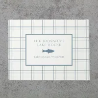 Classic Customizable Plaid Lake House Blue Fish Doormat