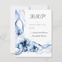 Elegant Dusty Blue Navy  Flowers Wedding  RSVP Card