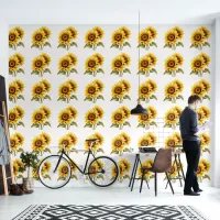 Beautiful Summer Yellow Sunflowers Pattern Wallpaper