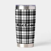 Simple Tartan Black and White Monogram Name | Insulated Tumbler