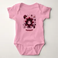 Cute Monogram Burgundy and White Flower | Baby Bodysuit