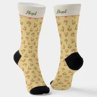 Holly Berries Add Name Christmas Retro Red Green Socks