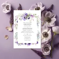 Dusty Violet Wedding Watercolor Floral Invitation